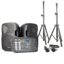PSS302, prenosný PA audio systém, 300 W max., bluetooth, USB, SD, MP3, 2 x statív, 1 x mikrofón