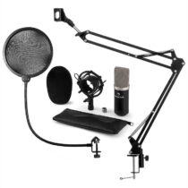 CM003 mikrofónová sada V4 kondenzátorový mikrofón XLR mikrofónové rameno pop filter čierna farba